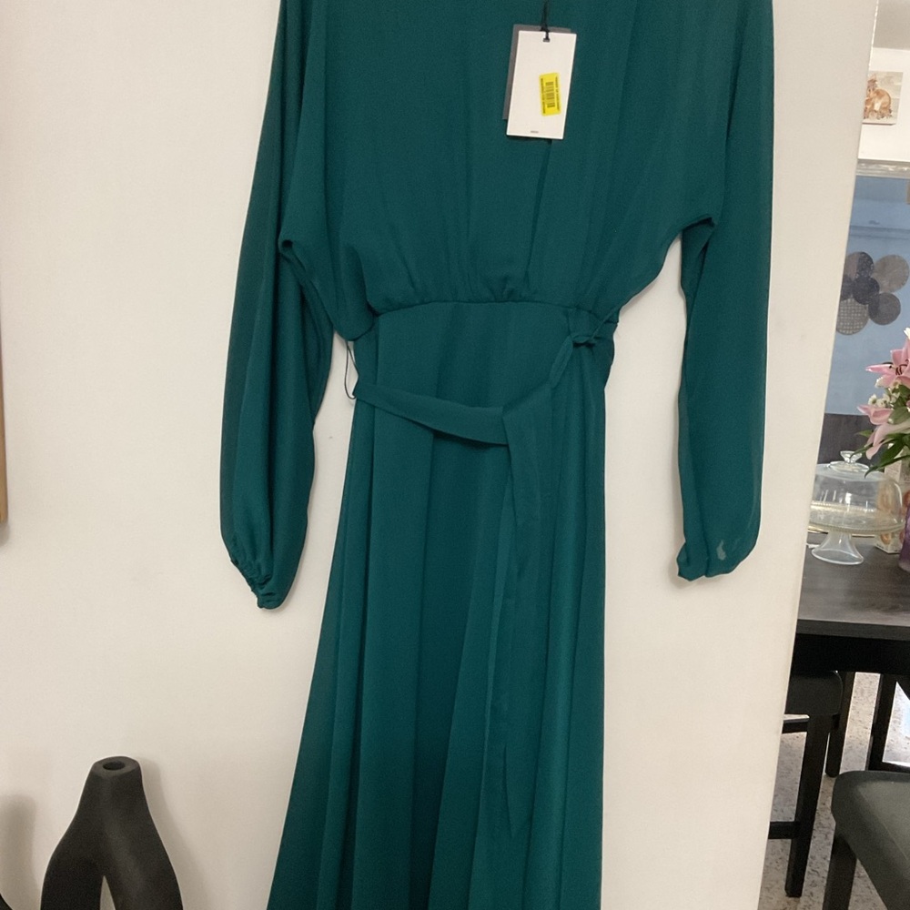 Dkny Forest Green Long Sleeve Belted dress NWT size 4
